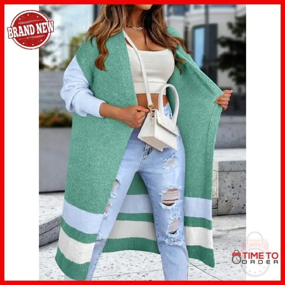 Oversized Cable Knit Cardigan Floor Length Open Front Cozy Sweater